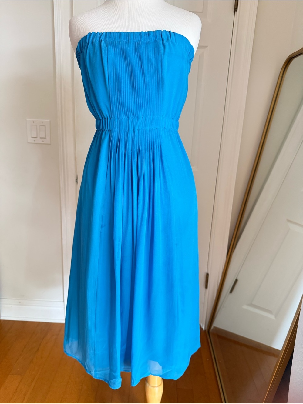 Madewell Broadway & Broome Strapless Turquoise Dress Silk dress with pockets -